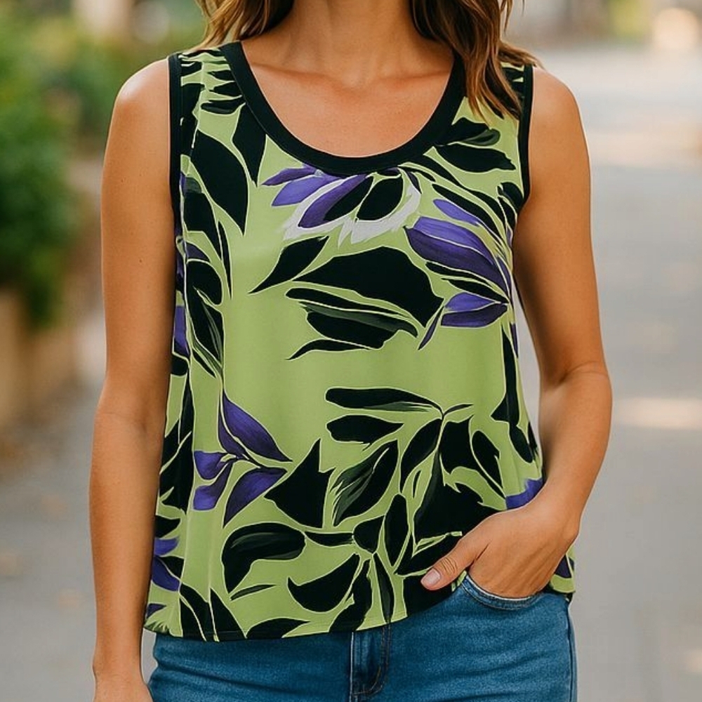 Dana Kay Sleeveless Top For Women Size 32W Green Lined Sheer